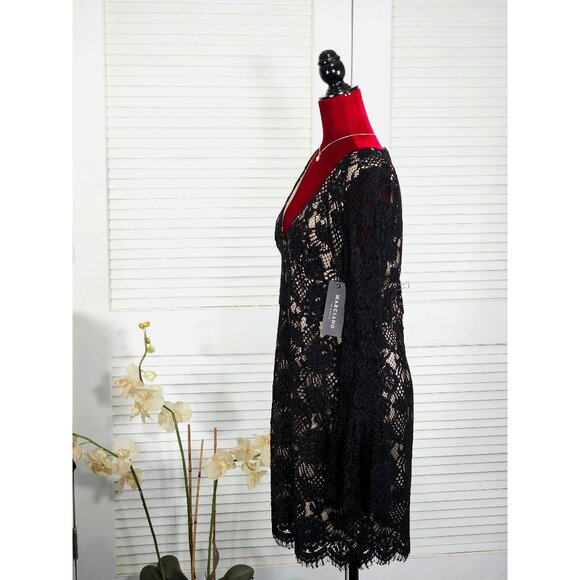 NWT Marciano Women's Black Nylon Enchant Lace Long Sleeve Dress Size Large 1750 - Picture 7 of 15